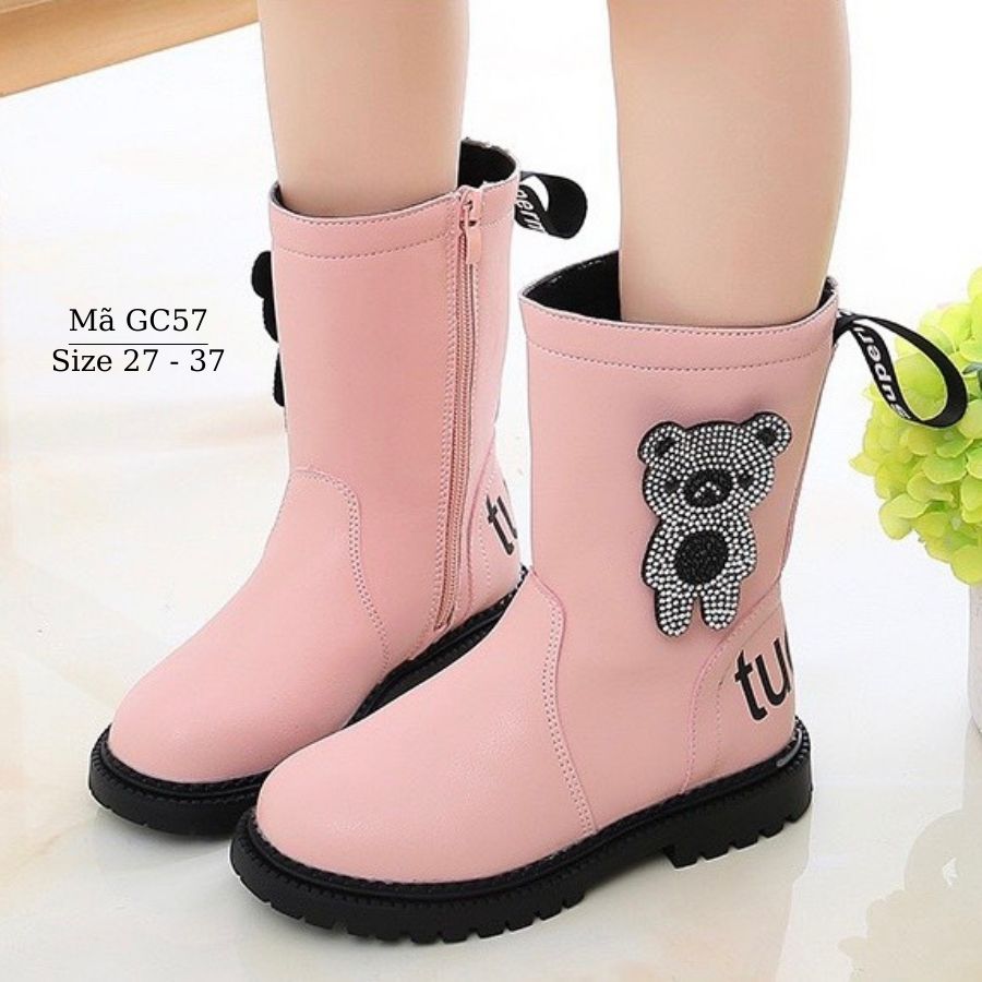 Boot cho bé - Giày Cổ cao cho bé gái 3 đến 12 tuổi da mềm lót lông ấm áp phong cách Hàn Quốc GC57