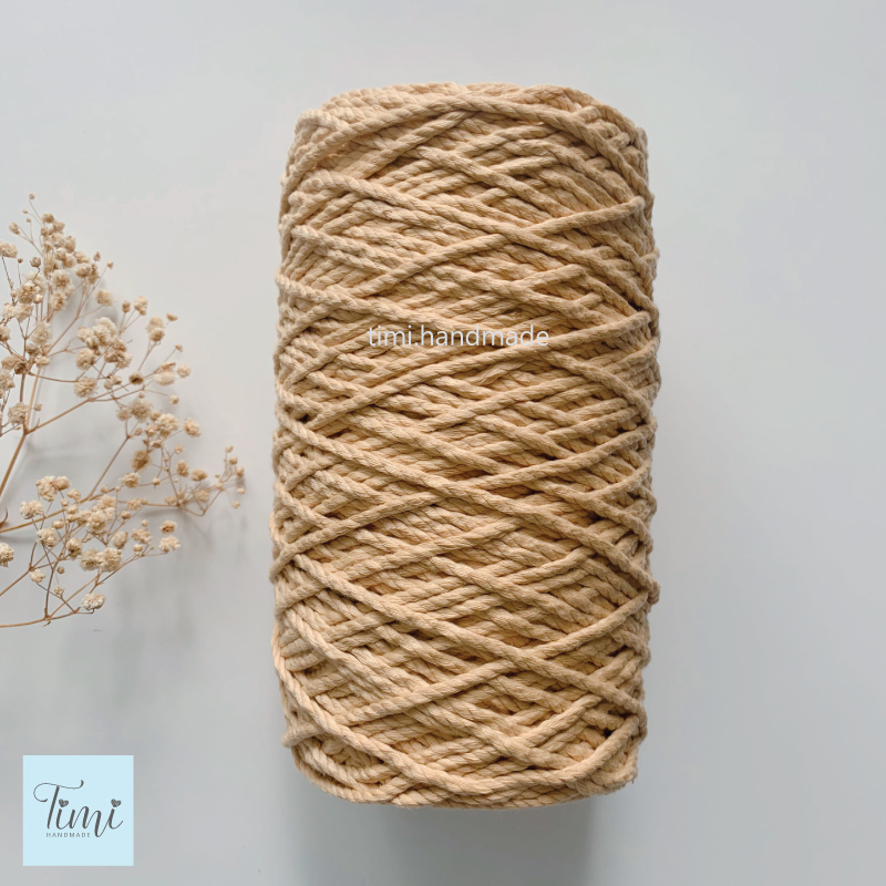 Dây thừng macrame cotton màu NUDE (màu BE) size 3mm/5mm mềm mịn