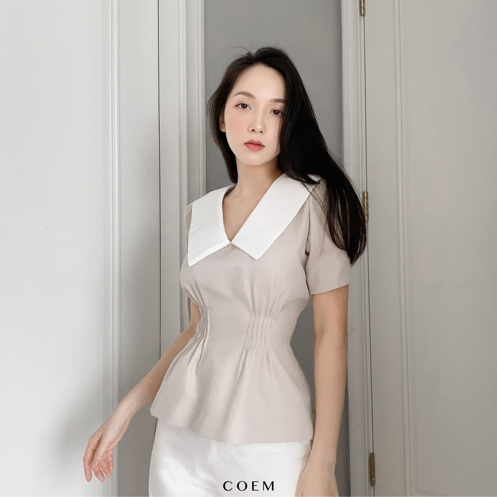 Áo Kiểu Sơ Mi Xếp Ly Eo Tay Phồng Màu Nude Chất Liệu Cotton Premium CO EM Thiết Kế Phù Hợp Công Sở Đi Tiệc Đi Chơi