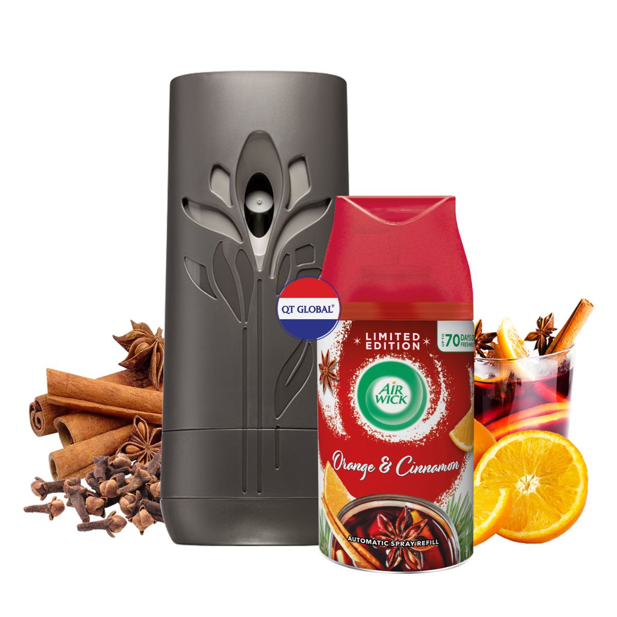 Bộ xịt thơm phòng tự động Air.Wick Orange &amp; Cinnamon 250ml QT09424 - hương cam, quế