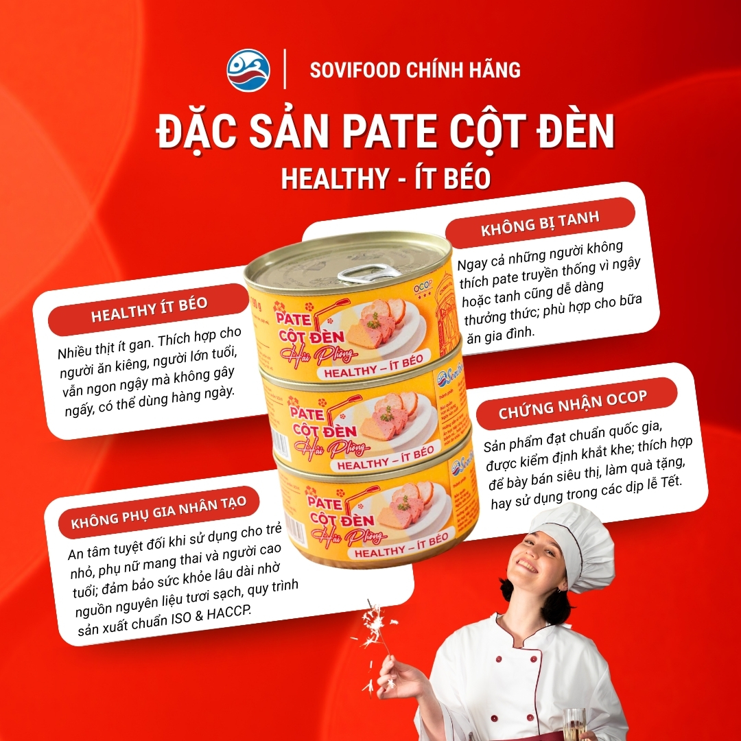 Pate Cột Đèn Healthy Hải Phòng - Ít Béo, Nhiều Thịt Ít Gan, Đạt OCOP 3 Sao - 190G