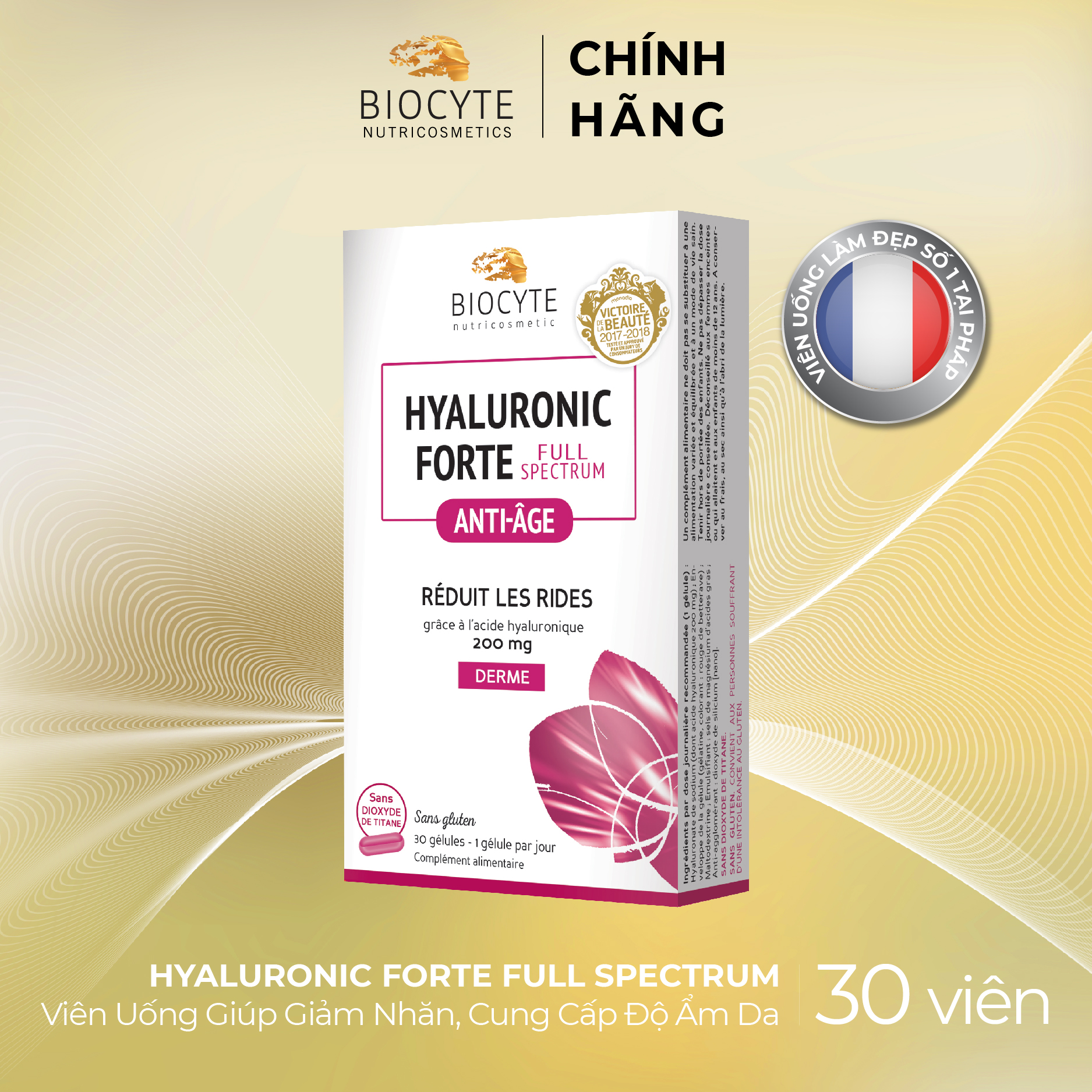 B02 Viên uống giúp giảm nhăn, cung cấp độ ẩm da BOC Hyaluronic Forte Full Spectrum - Biocyte