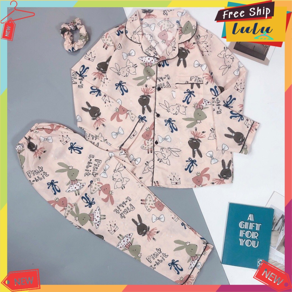 Bộ ngủ dài tay nữ vải kate Thái loại 1 freesize. Bộ ngủ pijama tay dài quần dài Lulu Shop