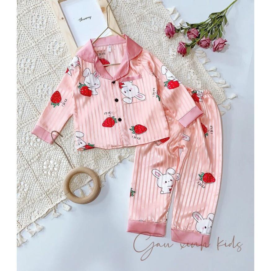Bộ Ngủ Pijama Dài Tay Cho Bé Chất Lụa Gấm Size 1 - 10 Tuổi - Babi mama