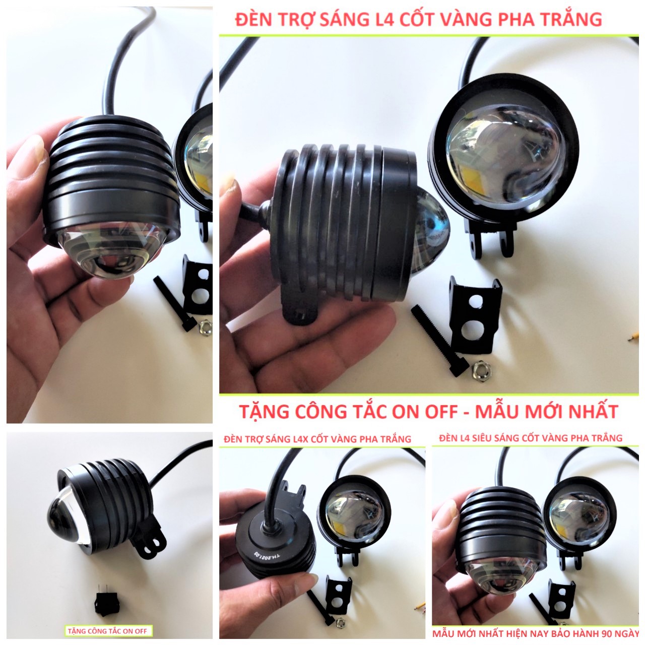 Đèn trợ sáng L4 Bi cầu cốt vàng pha trắng siêu sáng 2 chế độ loại tốt hàng cao cấp lắp các xe