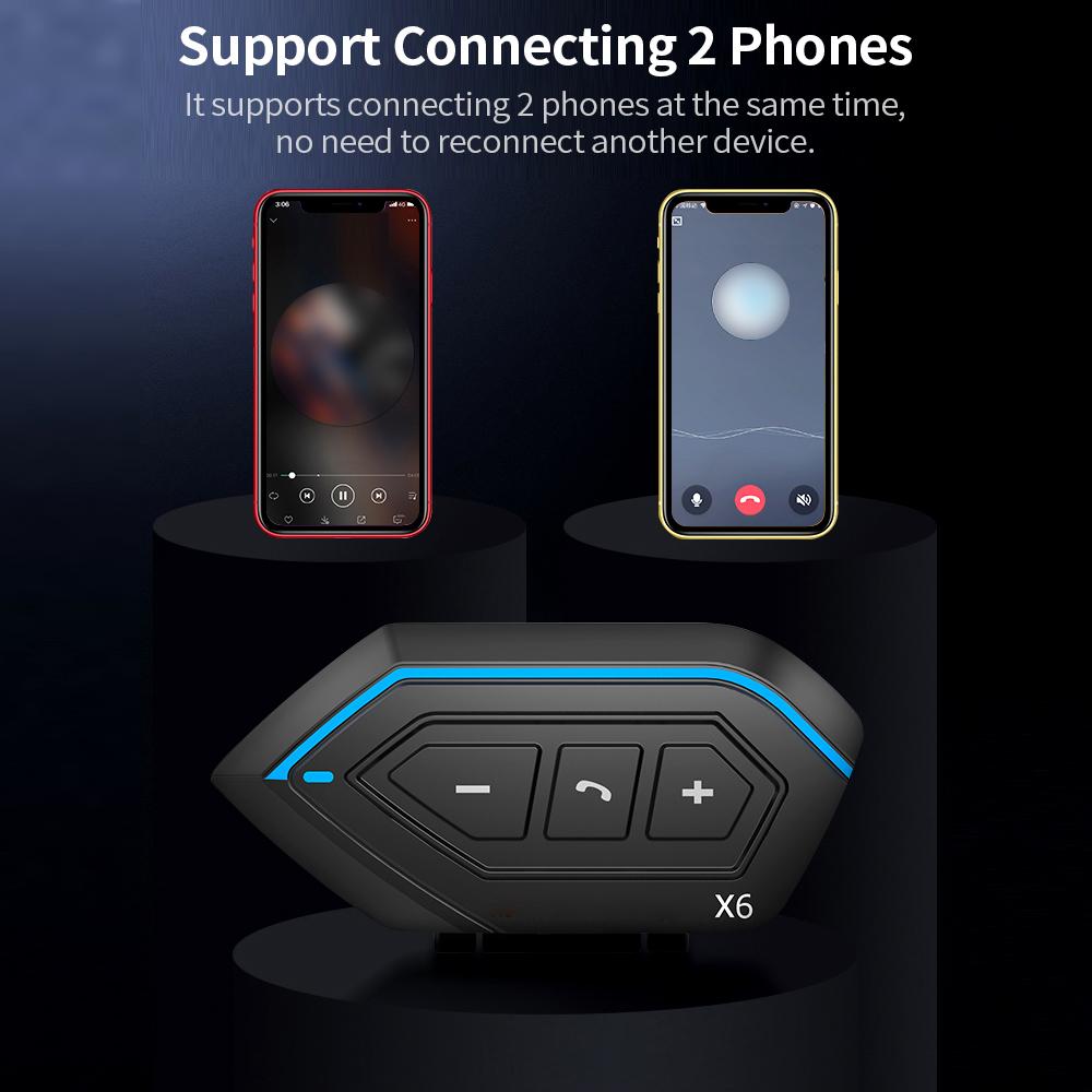 X6 Motorcycle Helmet BT 5.0 Headset Auto Answering Connecting 2 Phones Noise Reduction 40mm Driver Unit