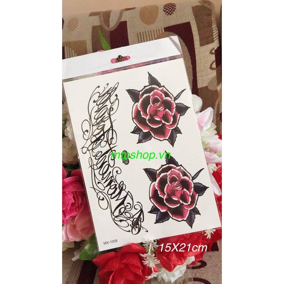 Hình xăm dán hoa chữ nghiêng bắp tay 15x21cm
