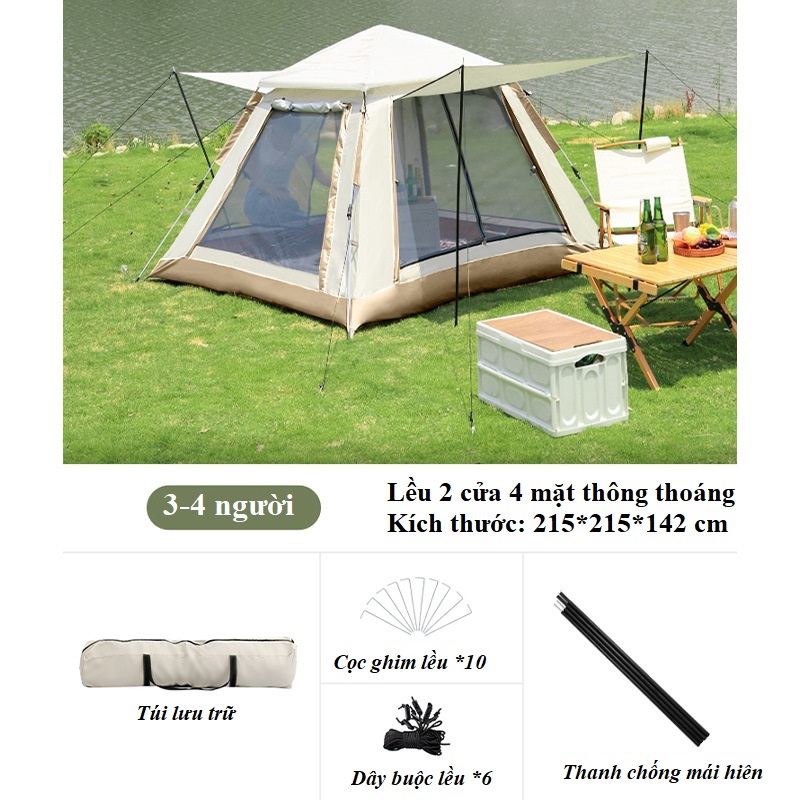 Lều Cắm Trại Du Lịch Dã Ngoại 4-8 Người Chống Thấm Nước Chống Muỗi Gấp Gọn Tiện Lợi