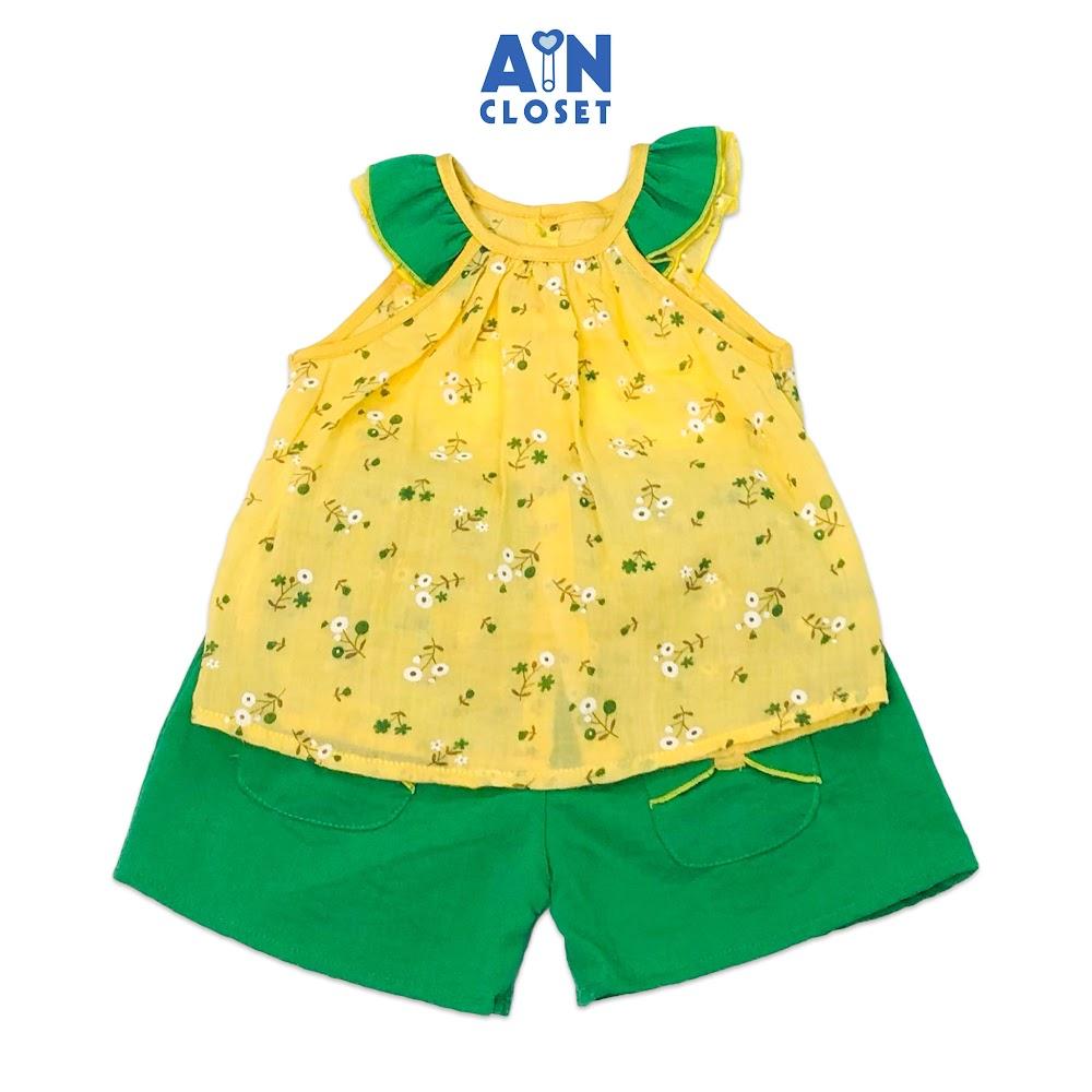 Bộ quần áo ngắn bé gái họa tiết Hoa Mắt huyền trắng nền vàng quần váy xanh - AICDBGMC2PBA - AIN Closet