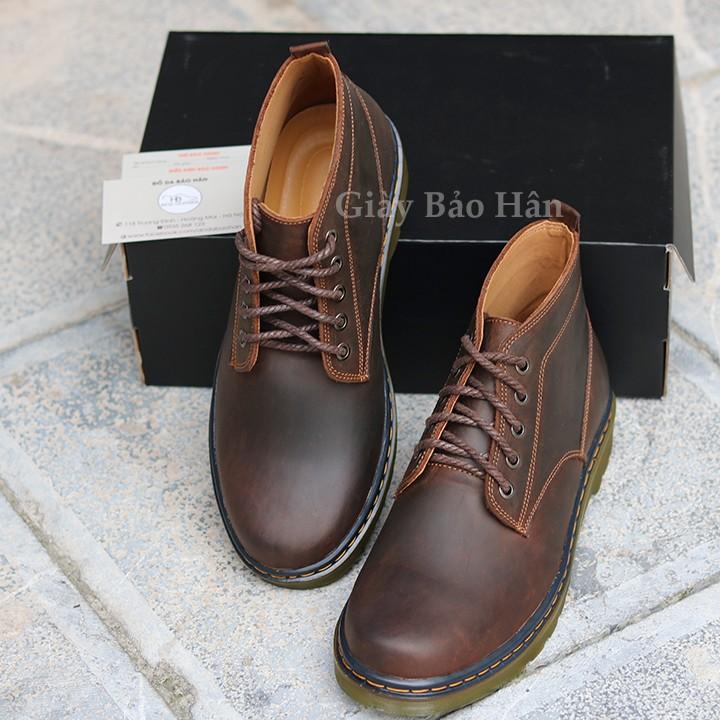 Giày da nam cổ lửng.. da bò - Giày bốt nam da bò nappan màu độci- da dày dặn đế khâu chắc chắn - boot da màu nâ độc
