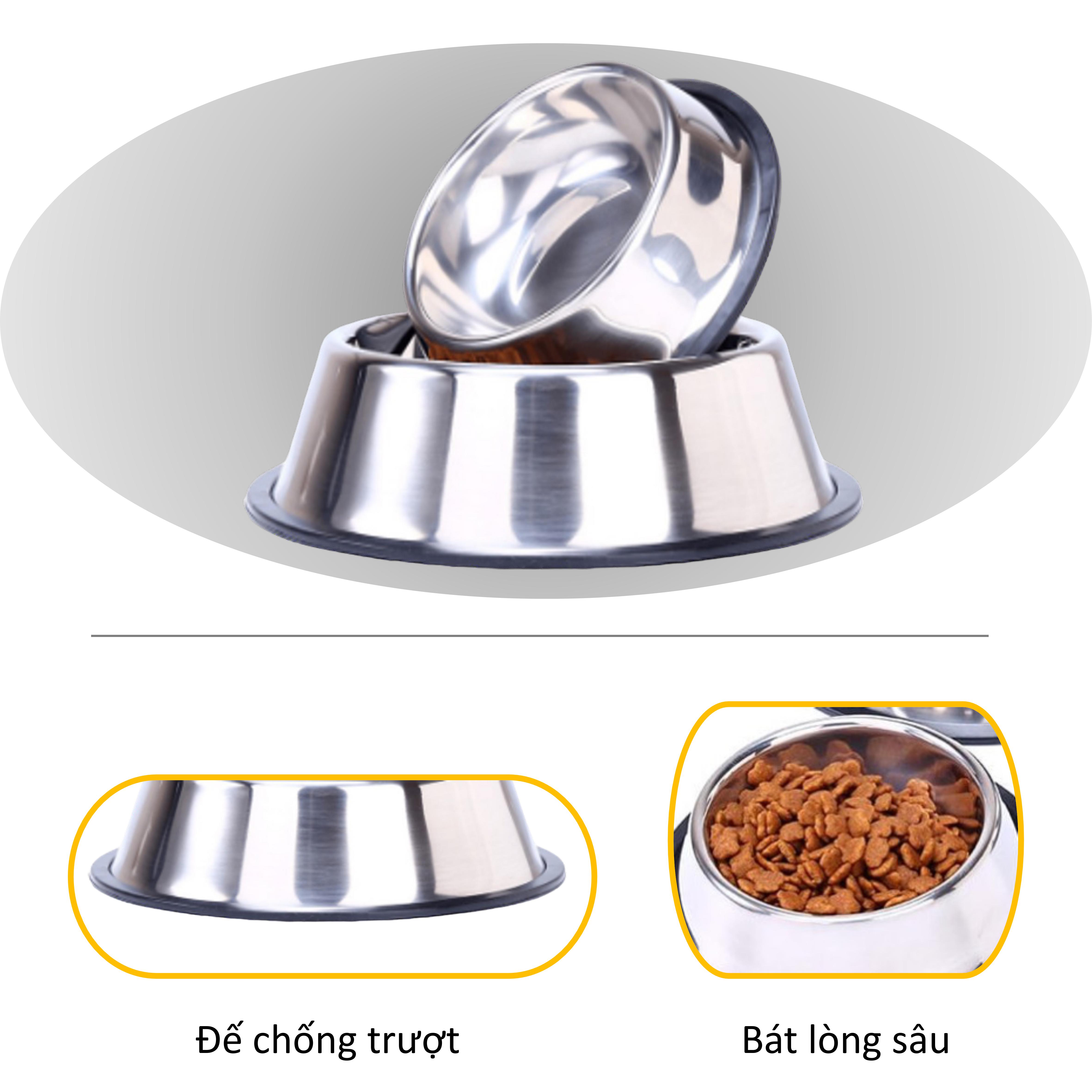 Bát inox đựng thức ăn cho chó - Bát inox không gỉ an toàn sử dụng - Có đế chống trượt - Kích cỡ vừa 26cm