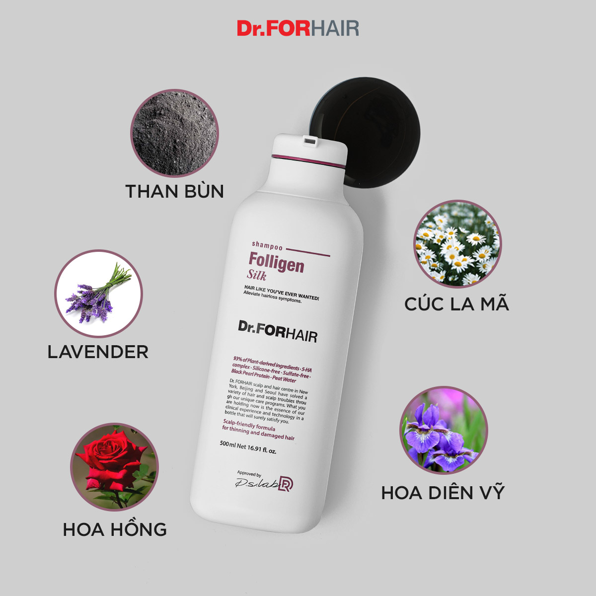 Combo gội xả dưỡng phục hồi tóc hư tổn khô xơ uốn nhuộm Dr.FORHAIR Folligen Silk Shampoo 300ml x Folligen Silk Treatment 300ml x Unove Silk Oil Essence 70ml