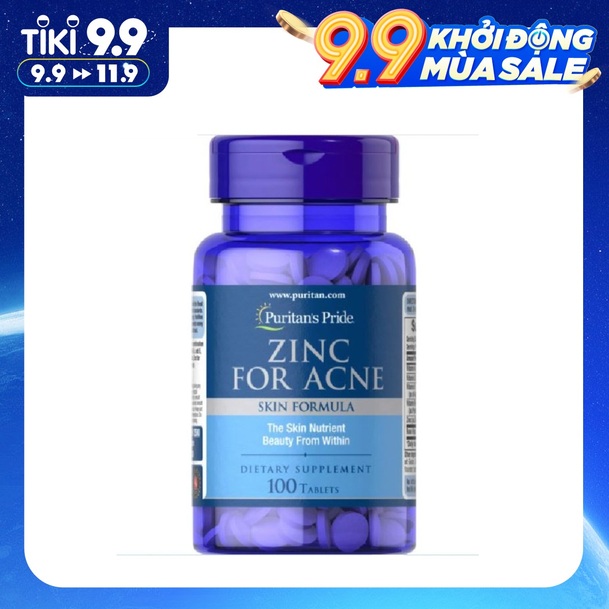 Hỗ trợ trị mụn Zinc For Acne Skin Formula Puritan's Pride Mỹ - Làm đẹp, Tăng sức đề kháng - Massel Official - 100v