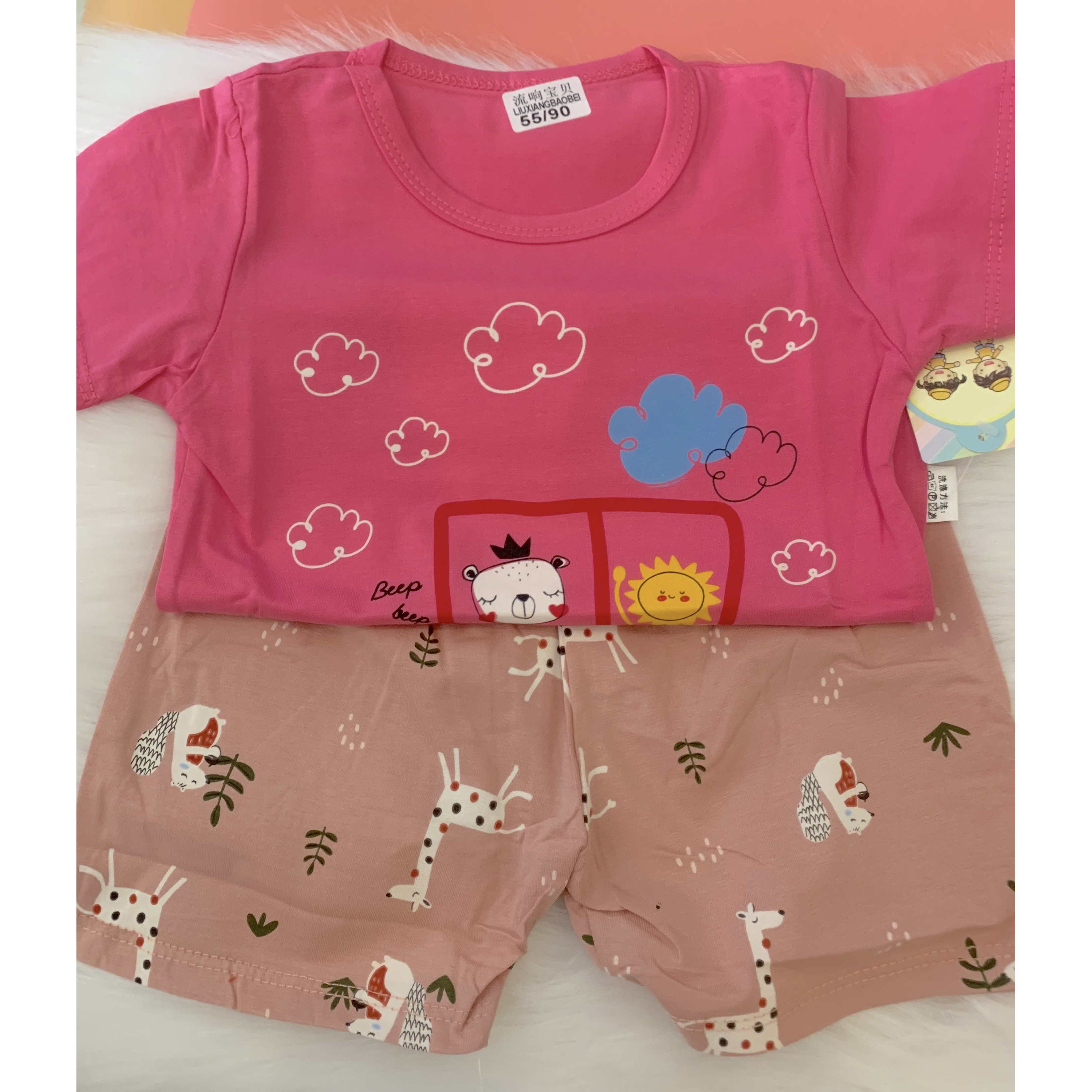 Bộ cotton xuất hàn cho bé gái 7-9kg (size 55)