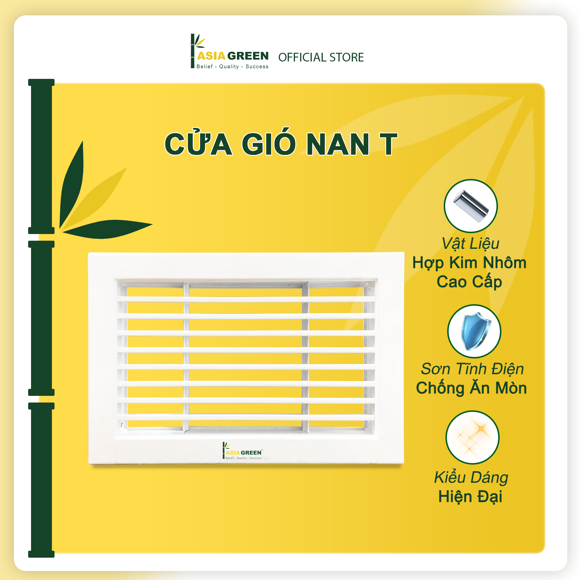 Cửa Gió Nan T, Điều Hòa Không Khí, Hợp Kim Nhôm, Asia Green, Cho Dự Án, Nhà Ở ( Giá bao gồm VAT)