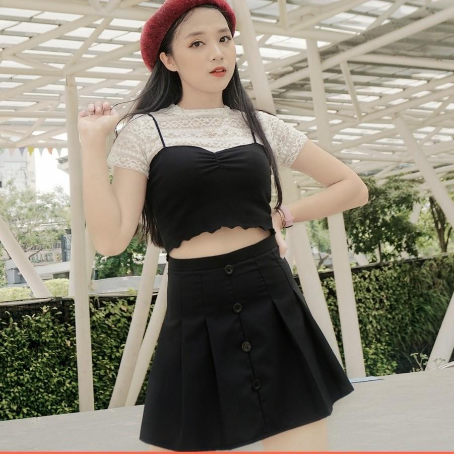 Áo ren croptop cổ tròn trắng DALLA