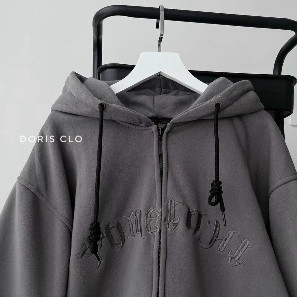 Áo Khoác nỉ nữ nam Thêu Chữ Mặt Trước In Mặt Sau Phối nón trùm đầu của kmg hàng mới tp013