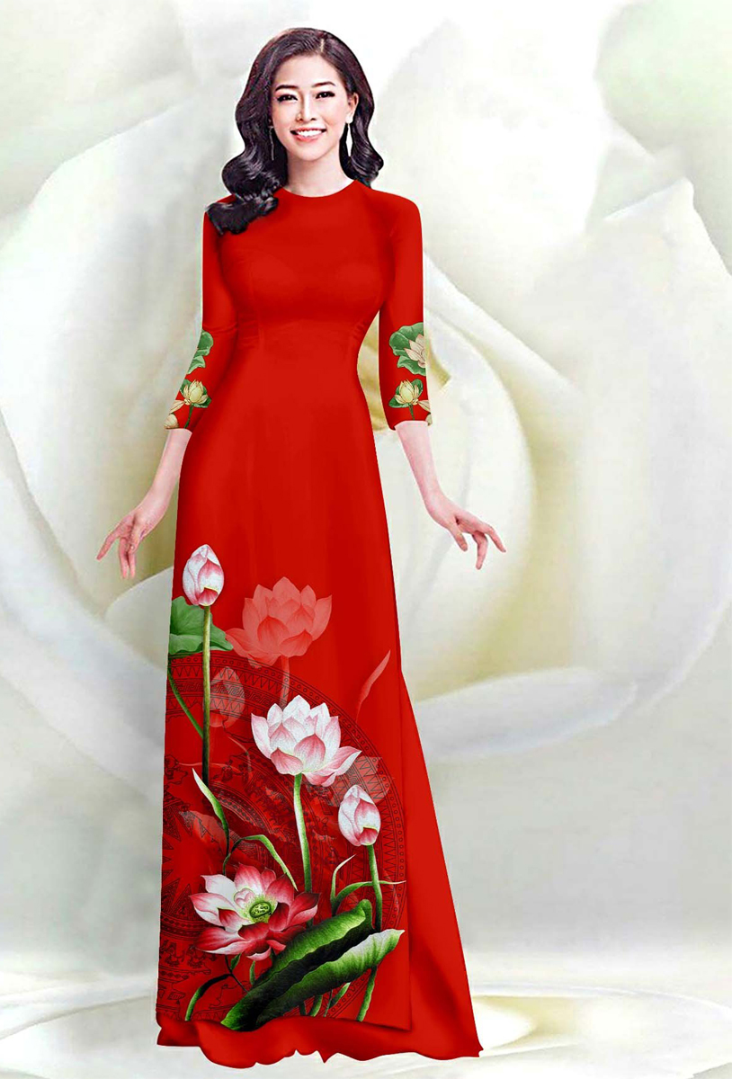 Áo dài in 3D họa tiết hoa sen  AD09 - Lady Fashion