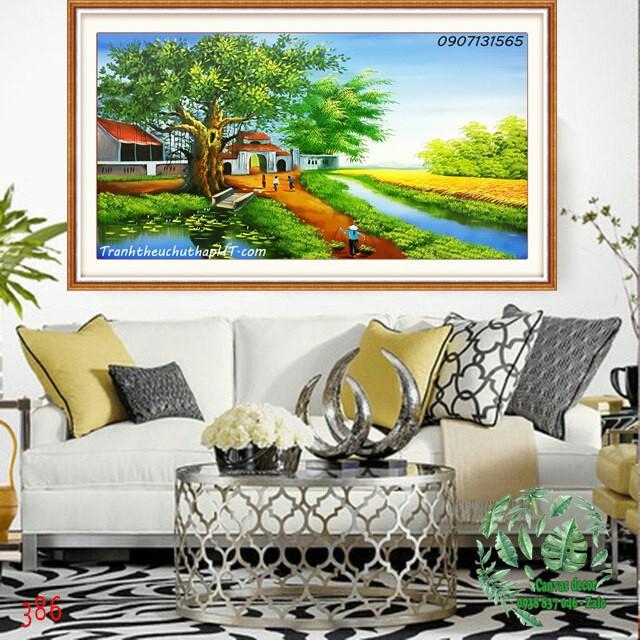 Tranh thêu chữ thập quê hương thanh bình LV3049 - size 48*57cm