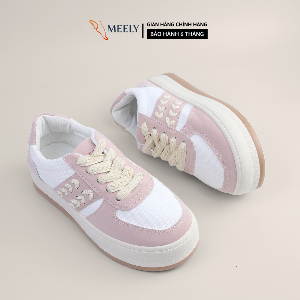 Giày Sneaker Nữ Đế Cao MEELY Da PU Mềm Êm Thích Hợp Đi Học, Đi Chơi 2 Màu Năng Động - MB229