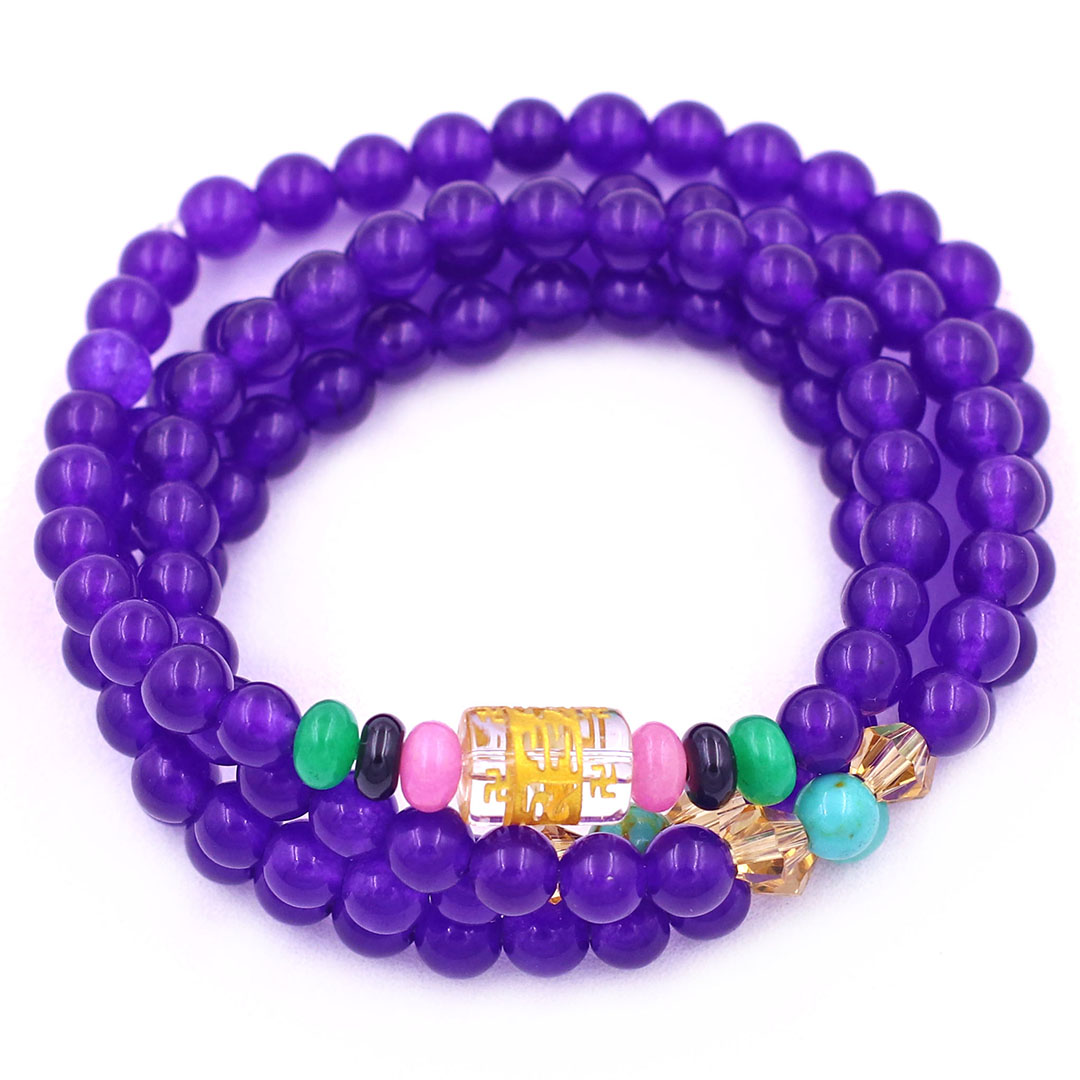 Bộ Vòng Chuỗi, Tràng Hạt 108 Hạt 6 Ly Đá Thạch Anh Tím Charm Lục Tự Chân Ngôn - Tràng Chuỗi Niệm Phật - An Yên - Thịnh Vượng - May Mắn - Tài Lộc