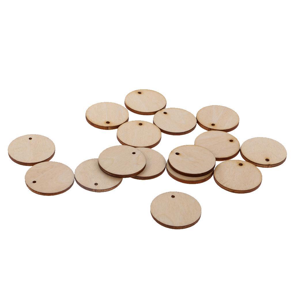 200pcs Round Unfinished Wood Pieces Slice With Hole For Art DIY Crafts