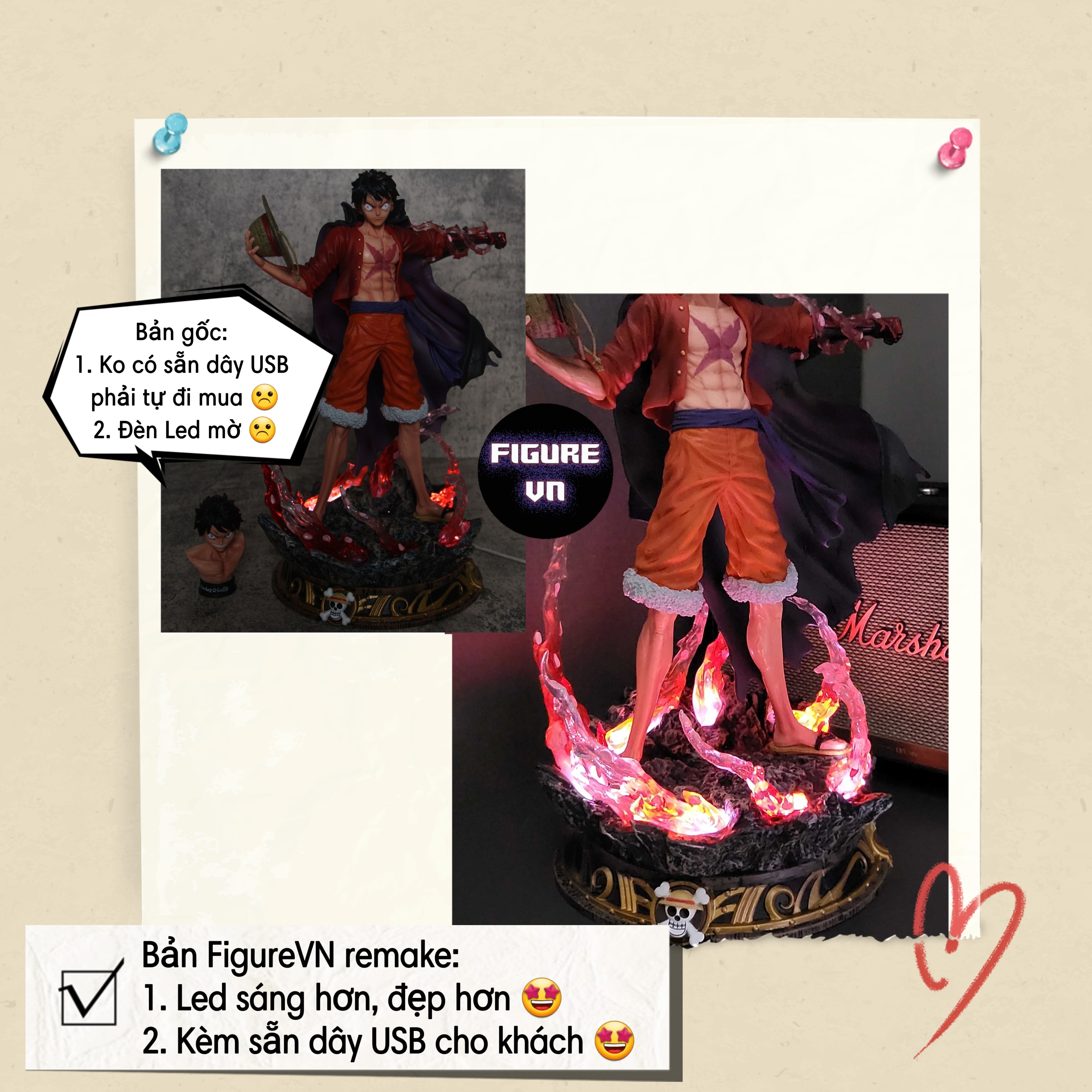 Mô hình Luffy tứ hoàng 2 đầu 37 cm có LED