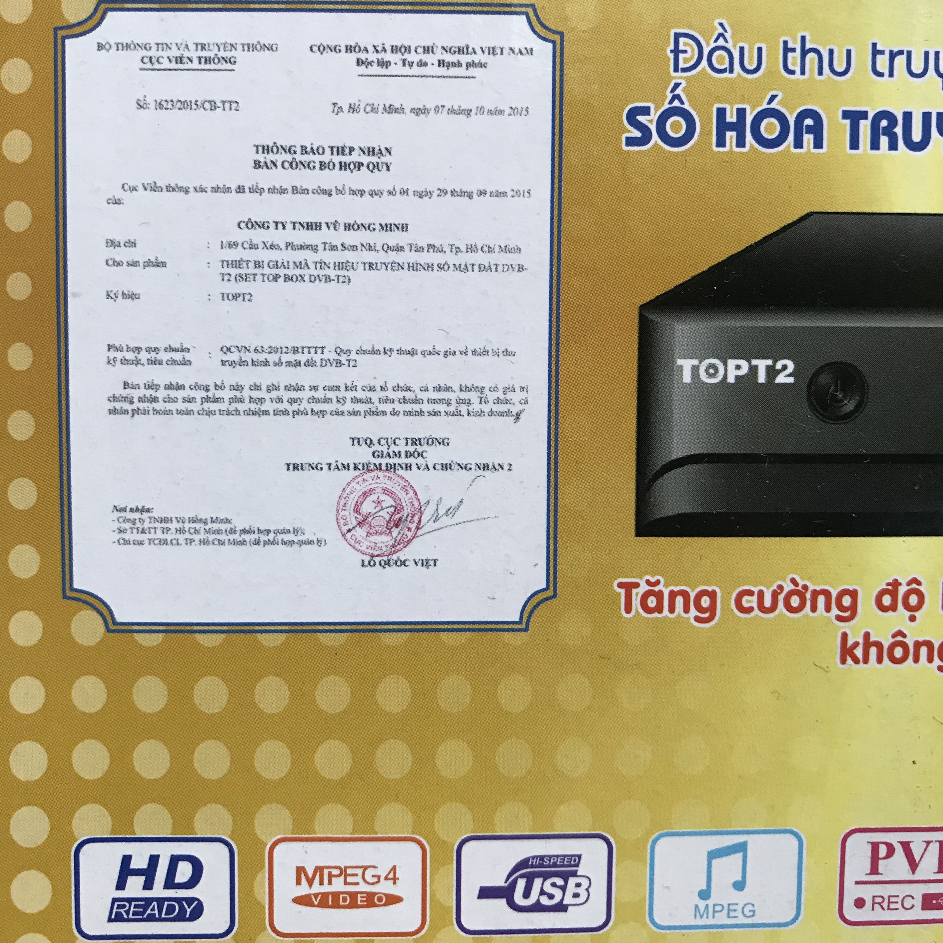 Đầu Thu Truyền Hình Số Mặt Đất DVB-T2 TOPT2 (HỢP QUY VỚI BỘ TT&amp;TT) - Hàng Chính Hãng