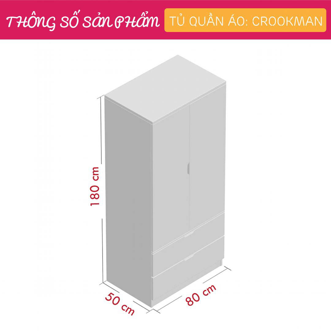 Tủ quần áo gỗ hiện đại SMLIFE Crookman | Gỗ MDF dày 17mm chống ẩm | D80xR50xC180cm