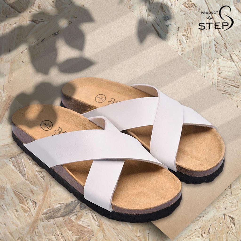 Dép đế trấu Unisex Da tổng hợp Quai Chéo