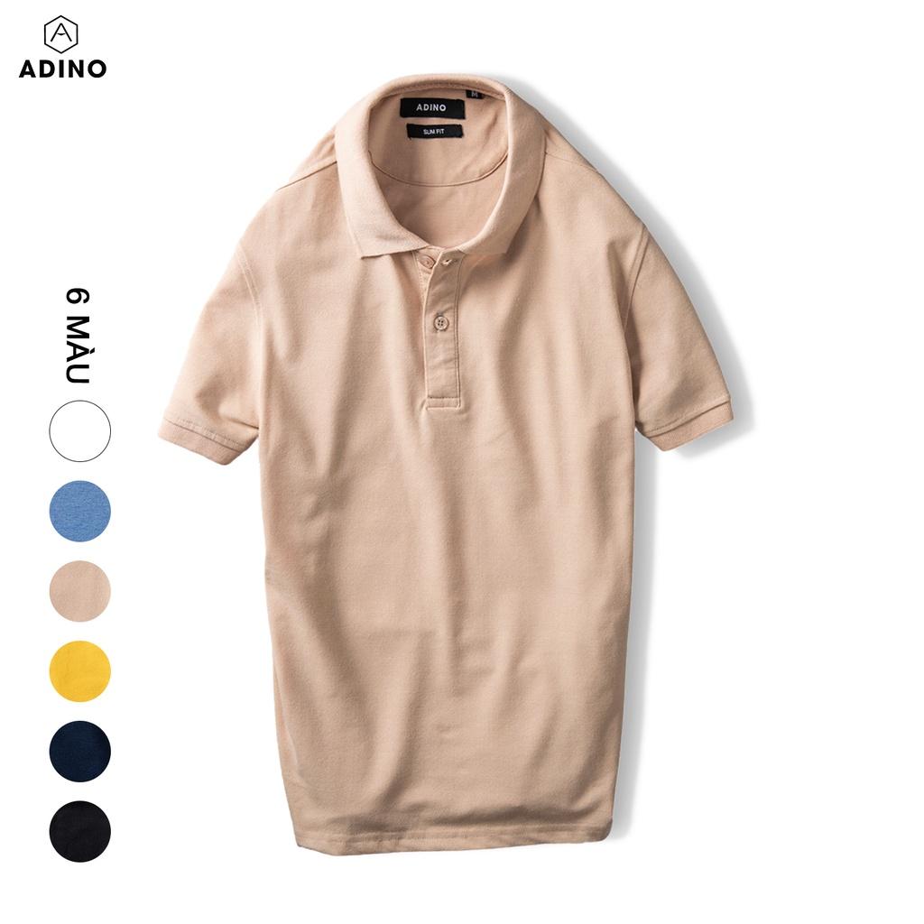 Hình ảnh Áo polo nam ADINO màu be vải cotton co giãn nhẹ dáng công sở slimfit hơi ôm trẻ trung PL44