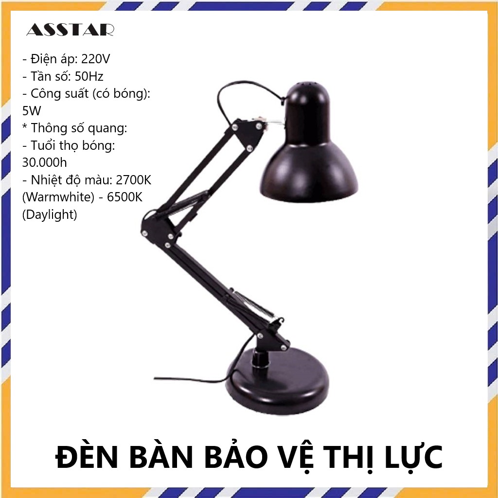 Đèn Bàn Bảo Vệ Thị Lực Chống Cận Thị Xoay Góc Kiểu Dáng Pixar Tặng Kèm Bóng Điện 5W - Hàng Chính Hãng