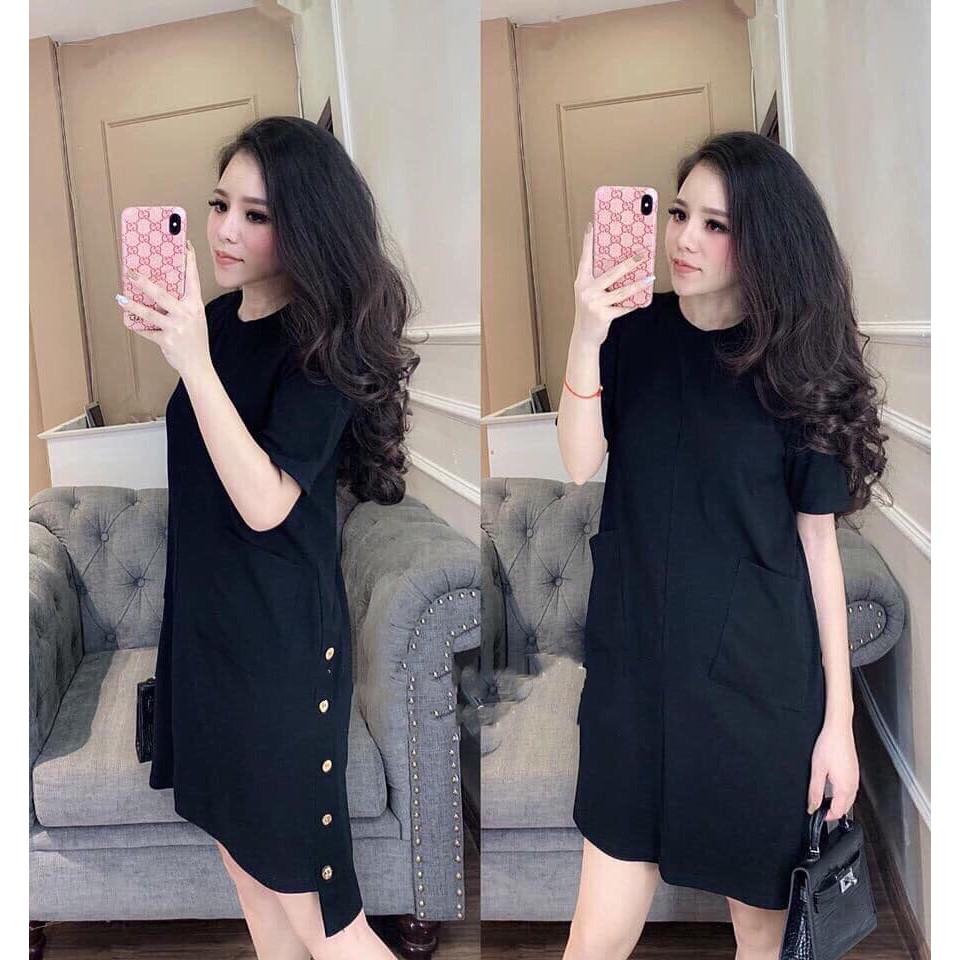 ĐẦM SUÔNG 2 TÚI PHỐI NÚT XINH