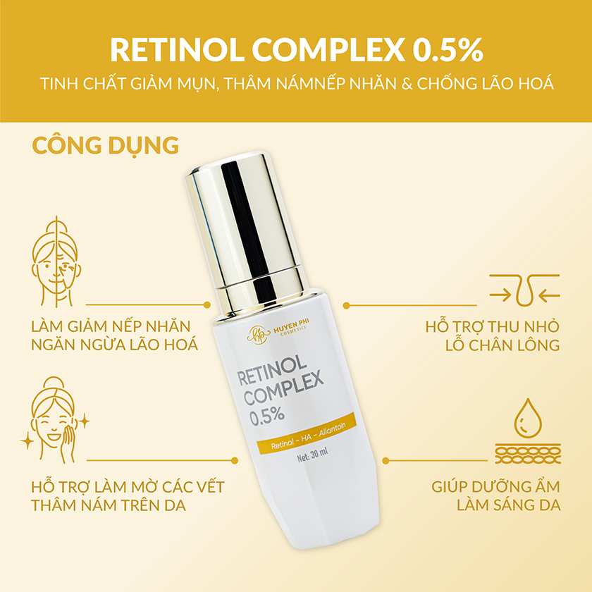 Tinh chất ngăn ngừa lão hóa, tái tạo da Retinol Complex 0.5% Huyền Phi 30ml