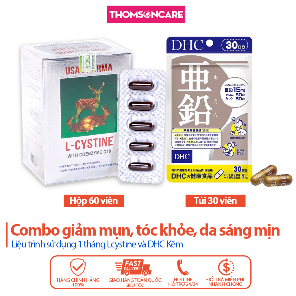 Combo đẹp da, giảm mụn, tóc chắc khỏe Lcystine và DHC kẽm Nhật Bản - Bổ sung dưỡng chất cho da và tóc l systine cýtine