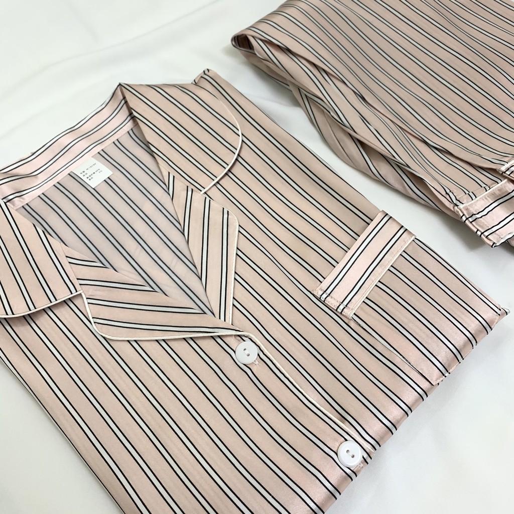 Pijama- Đồ Bộ Ngủ Lụa Cộc Cao Cấp Sang Chảnh Kẻ Sọc kèm ảnh thật CCLP06