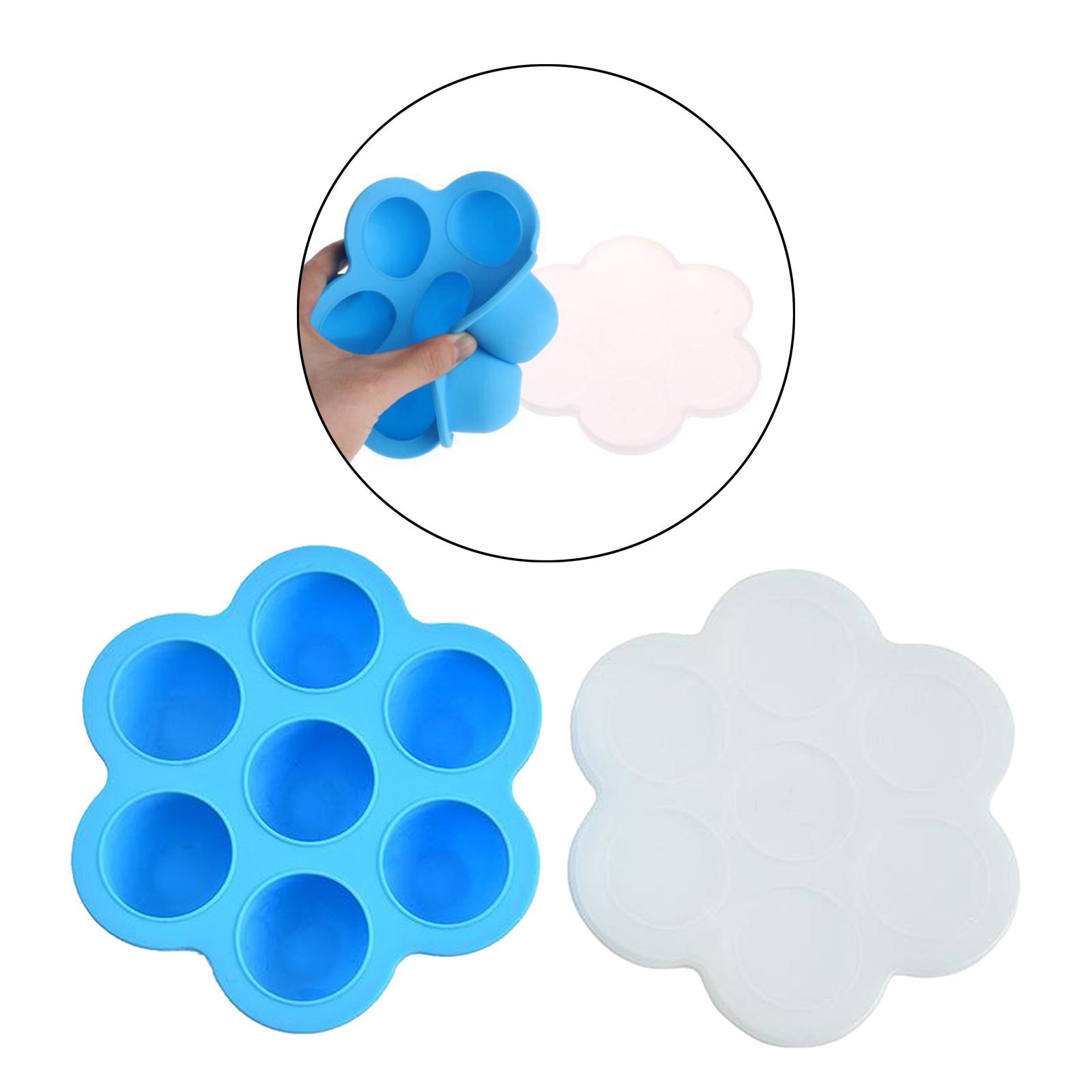 Silicone Infant Breast Milk Freezer Tray Weaning 7 Grids w/ Lid Crisper Ice Mould for Vegetable & Fruit Purees