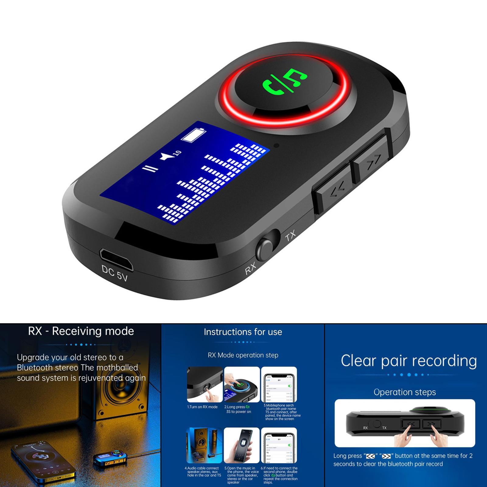 Bluetooth 5.0 and Receiver Audio Adapter w/ Display Screen