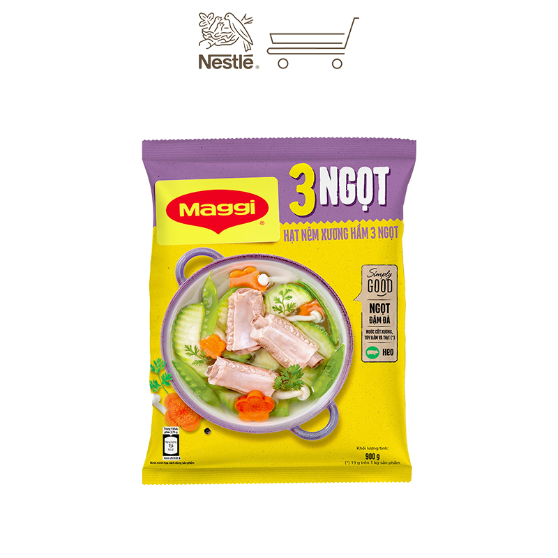 [Tặng 1 thố thủy tinh có nắp 1.8L] Combo 2 gói hạt nêm Maggi xương hầm 3 ngọt Heo (Gói 900g)