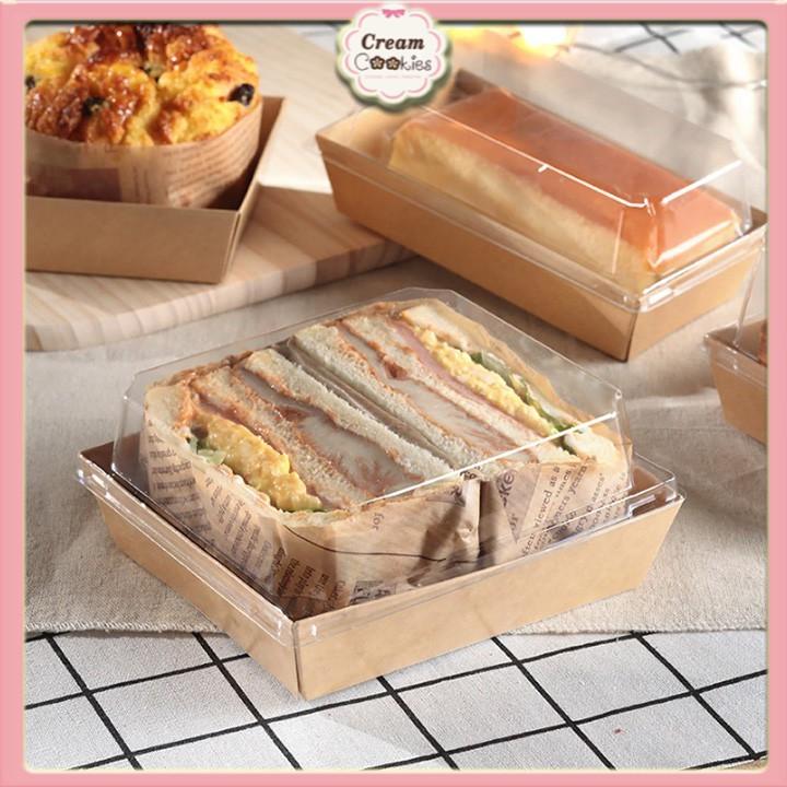 10 Hộp Giấy Vuông ,Chữ Nhật Kraft Nắp Trong Đựng Bánh, Salad,Su Kem,Bánh Bông Lan, Bánh Ngọt,Thức Ăn Nhẹ