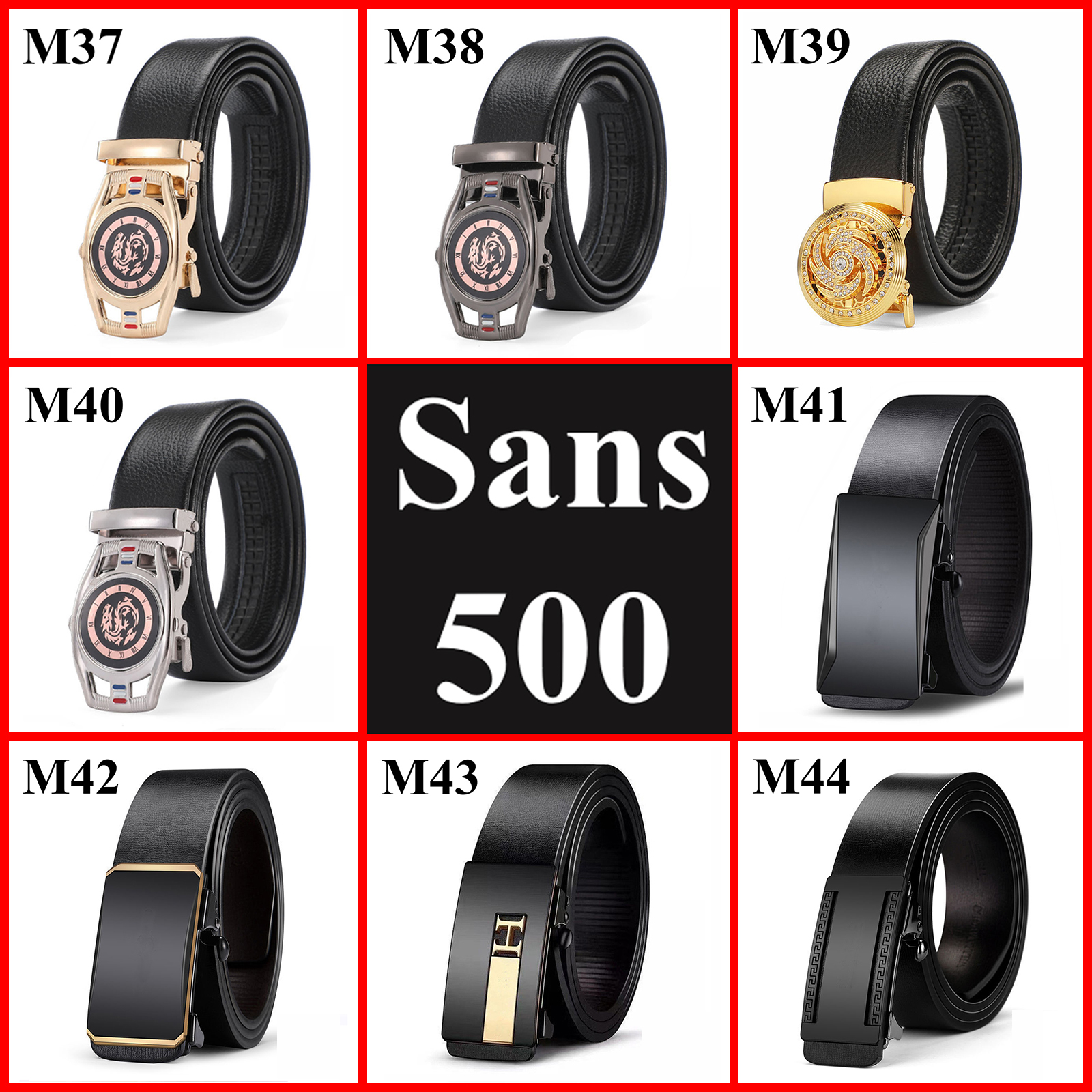 Thắt lưng nam da cao cấp Sans500 dây nịt mặt khoá tự động xoay đính đá đen đẹp sang trọng lịch lãm thời trang full đen