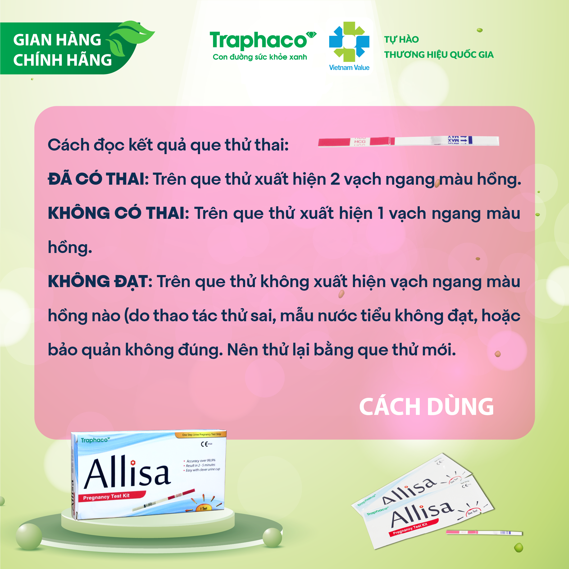 Que Thử Thai Allisa HCG Traphaco Chính Xác Mọi Thời Điểm Trong Ngày Chỉ Sau 7 Ngày Quan H