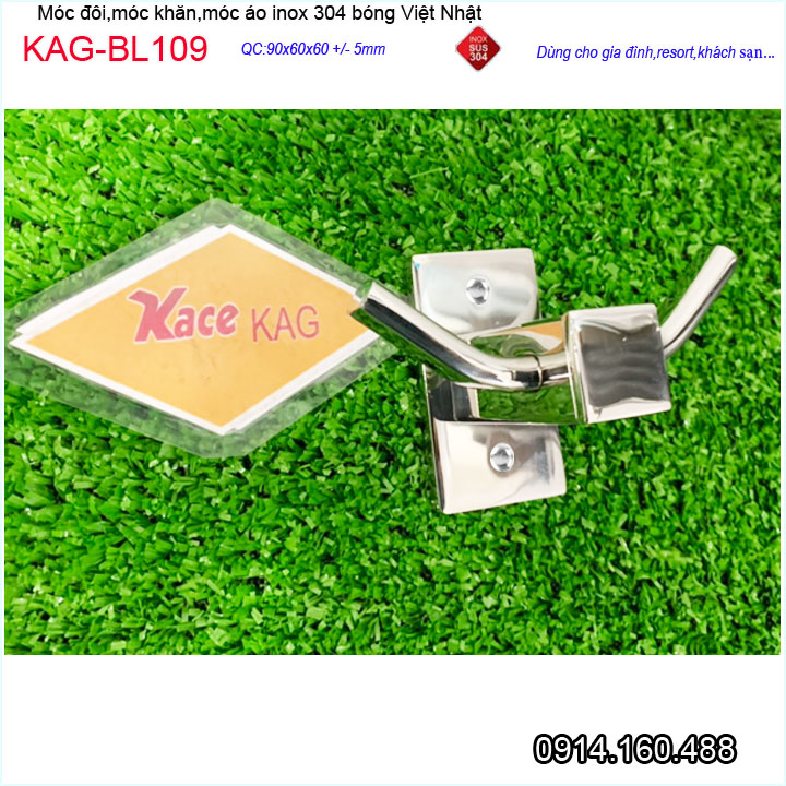 Móc khăn 2 Inox Kace KAG-BL109 , móc đôi SUS304 Nhật Bản móc treo đồ đế đúc vuông thiết kế cao cấp sử dụng tiện dụng