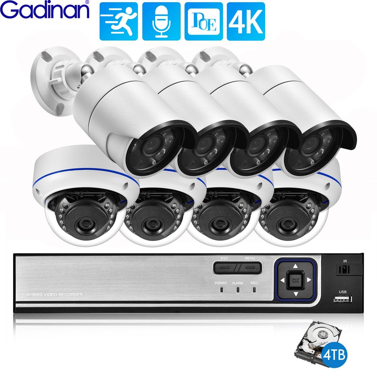 Gadinan 8MP Ultra HD POE Network Video Systemance Hệ thống bảo mật 4K Máy ảnh bảo mật 4CH 8CH NVR Dome Bullet CCTV KIT AUDIO SET