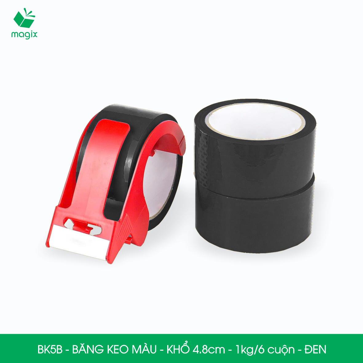 BK5B - 6 cuộn băng keo màu khổ 4.8cm loại 1kg/6 cuộn - Đen - Băng keo, băng dính đóng hàng