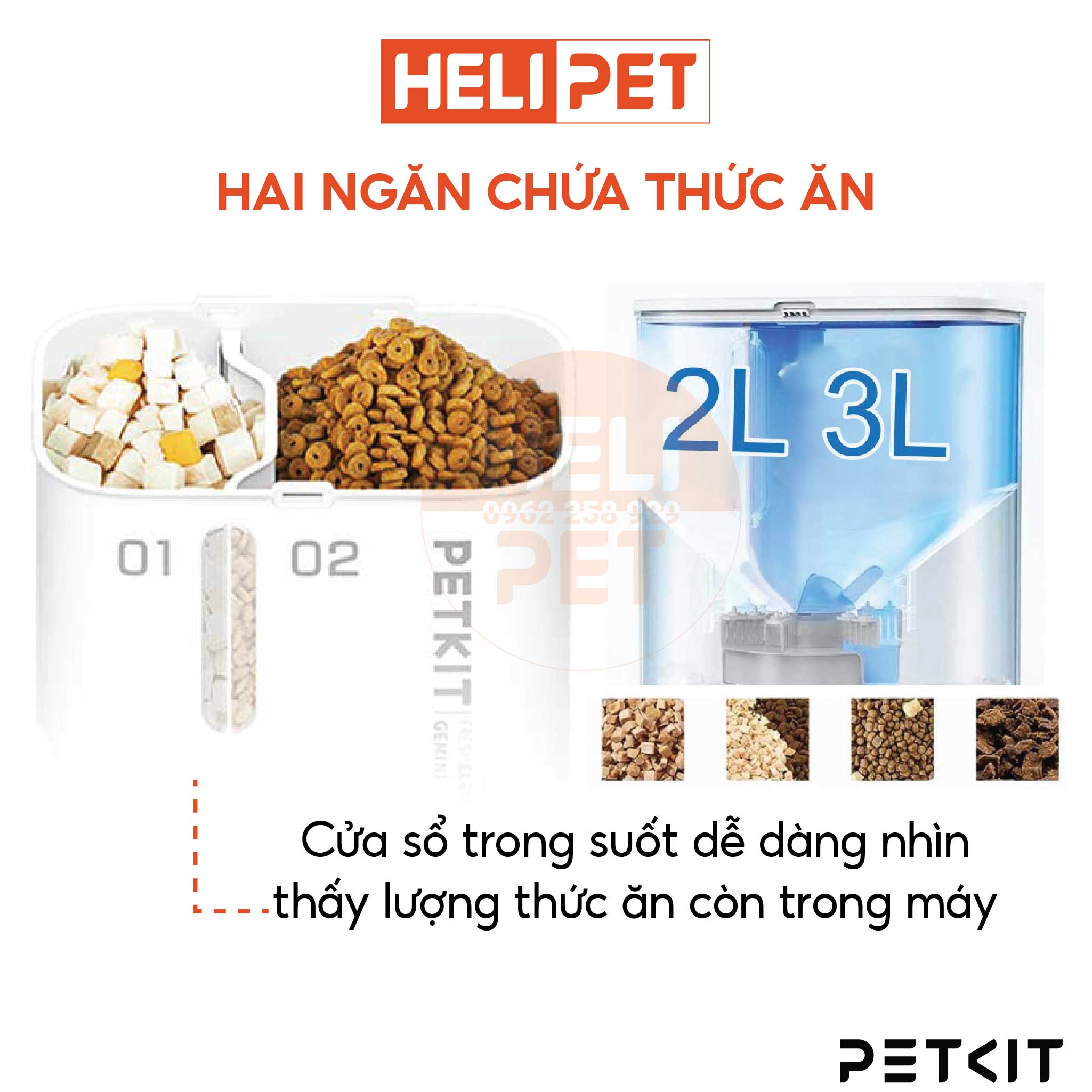 Máy Nhả Hạt Tự Động Cho Chó Mèo PETKIT Gemini YumShare Camera Có Hai Ngăn Dung Tích 5 Lít- HeLiPet