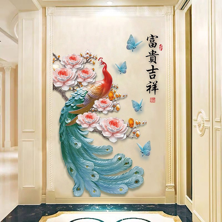 Tranh 3D Dán Tường Hình Chim Công 90x60cm