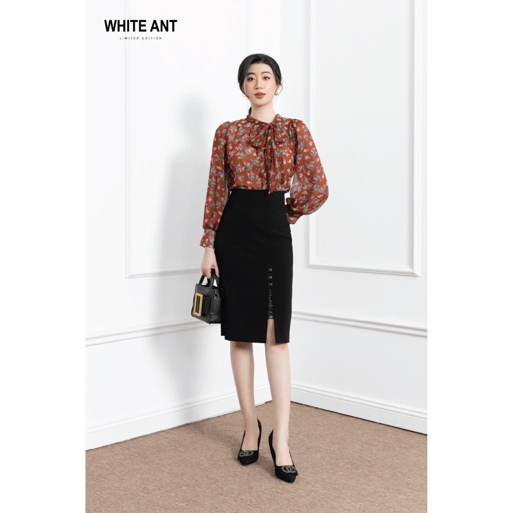 Áo Sơ Mi Nữ Công Sở Dài Tay WHITE ANT Thiết Kế Cổ Dây Nơ Có Thể Tháo Rời, Chất Liệu Voan Chiffon Mềm Mịn 170300108