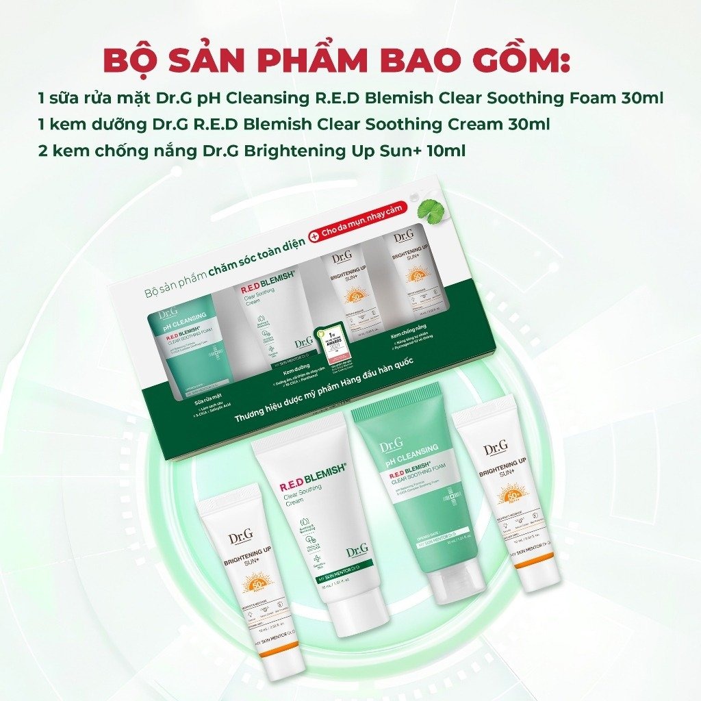 Bộ 4 Sản Phẩm Chăm Sóc Toàn Diện Dr.G Skincare Kit For Sensitive And Acne Skin