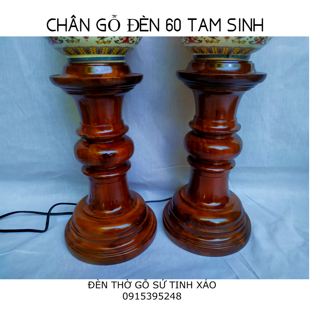 Đôi đèn thờ gỗ sứ tinh xảo TAM SINH ĐẮC LỘC (tặng kèm bóng LED dự phòng)